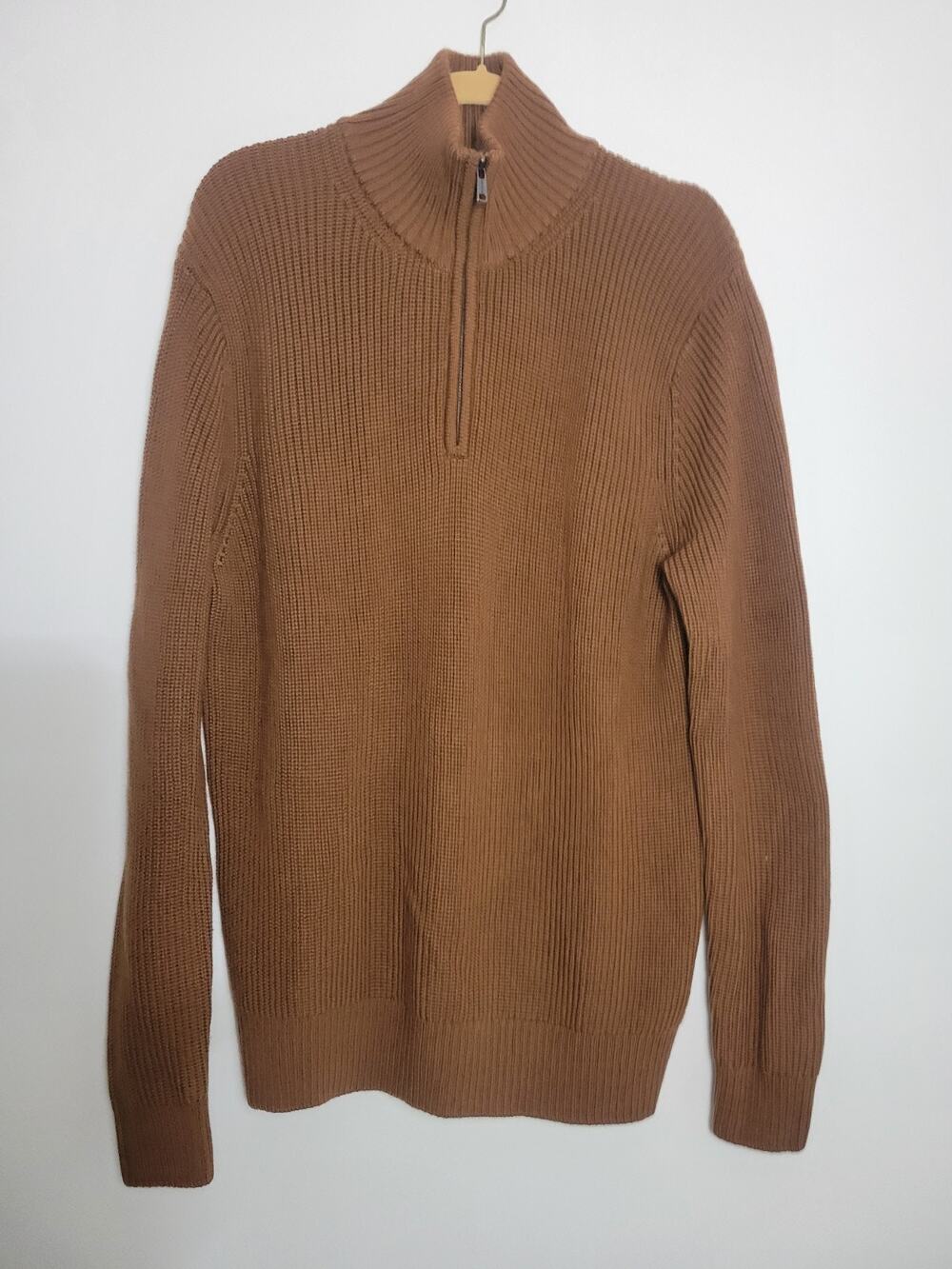 Todd Snyder Merino Wool Sweater XL Camel Brown 1/4 Zip Mock Neck New York